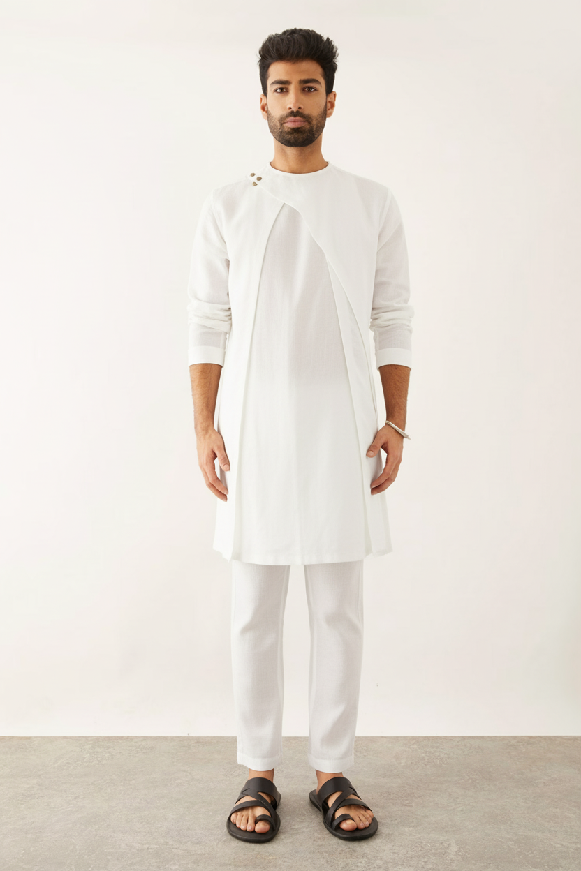 Mandarin Collar Layered  Kurta With Pyjamas