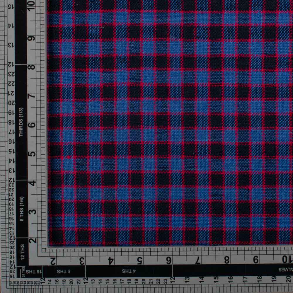 CHECK BLUE KHADI FABRIC - 300 GSM HANDSPUN & HANDWOVEN