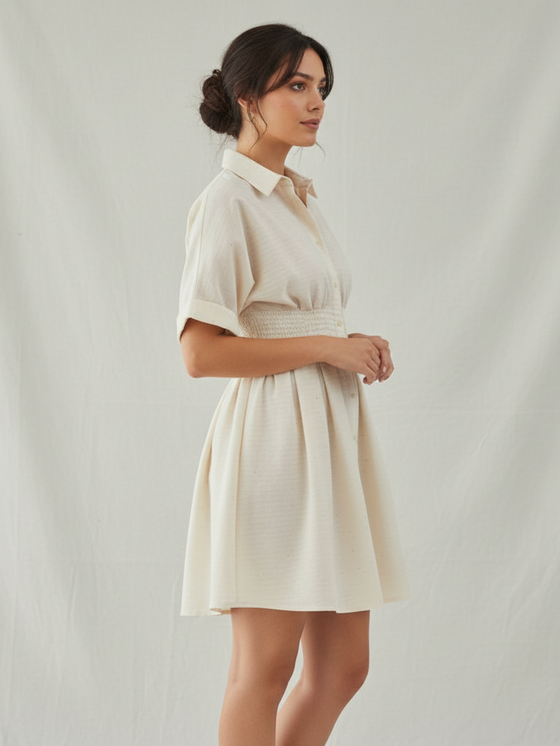 Shirt Collar Front Closer Midi Dress
