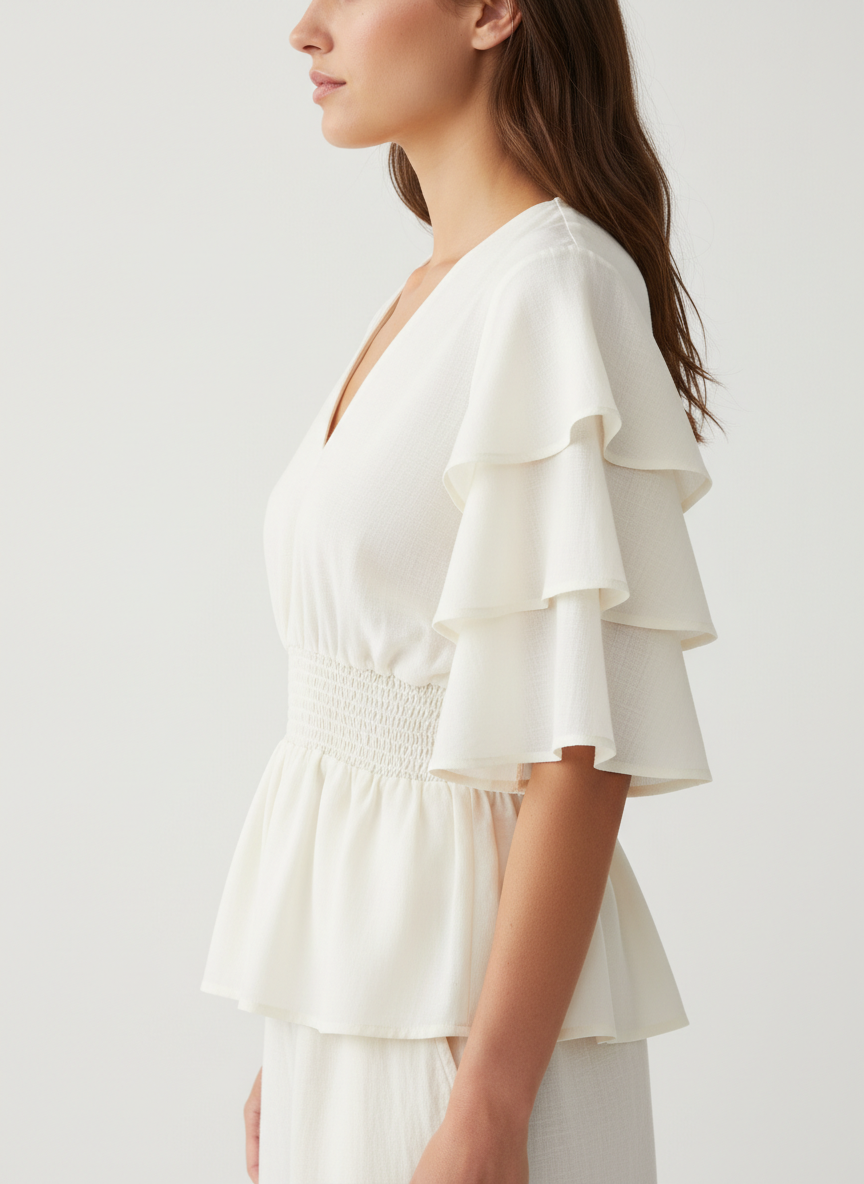 Tiered Sleeves V-Neck Top