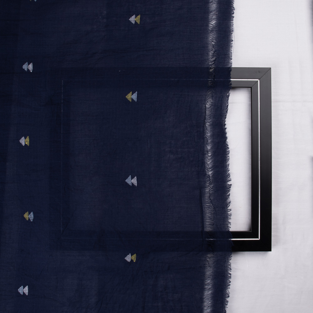 GEOMETRIC NAVY BLUE JAMDANI PURE COTTON 64 GSM FABRIC