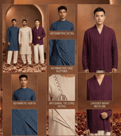 Angrakha kurtas for men in modern festive styles.