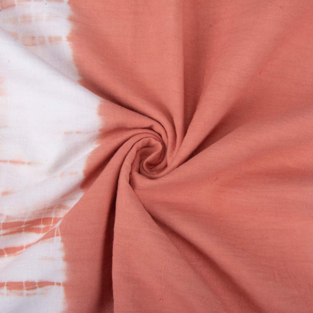 Abstract Peach White Tie Dye Khadi Cotton 120 GSM Handwoven Fabric