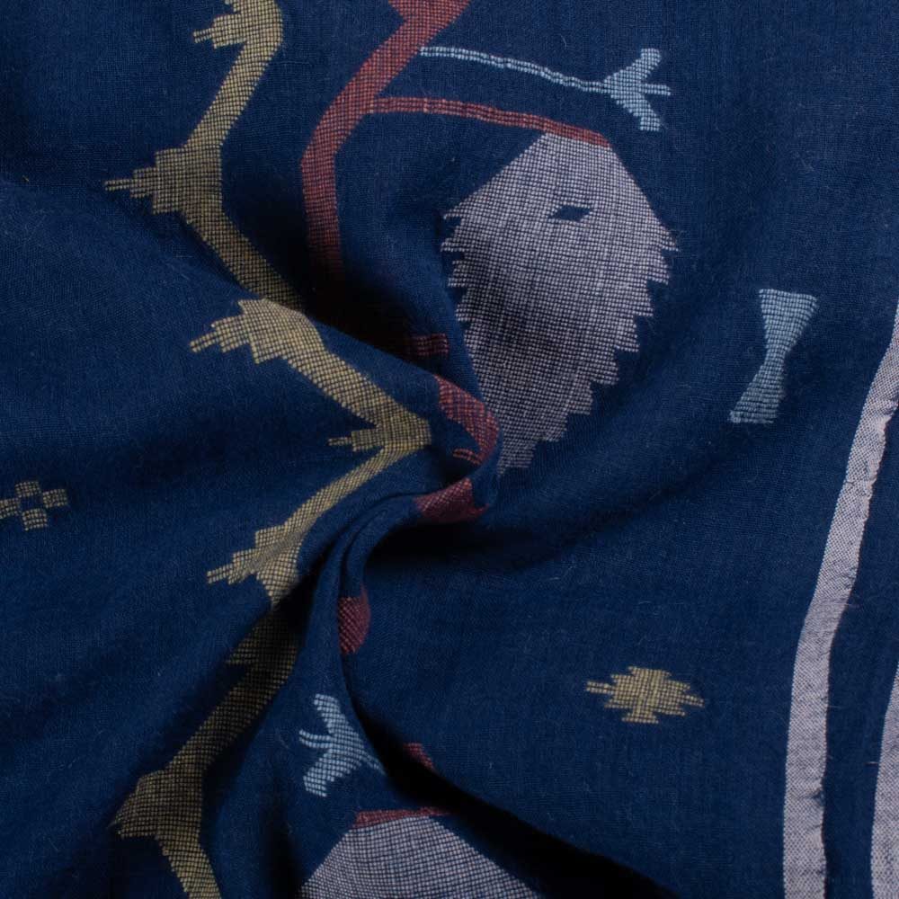 Plain Blue Base Pure Cotton 60 GSM One Side Jamdani Fabric