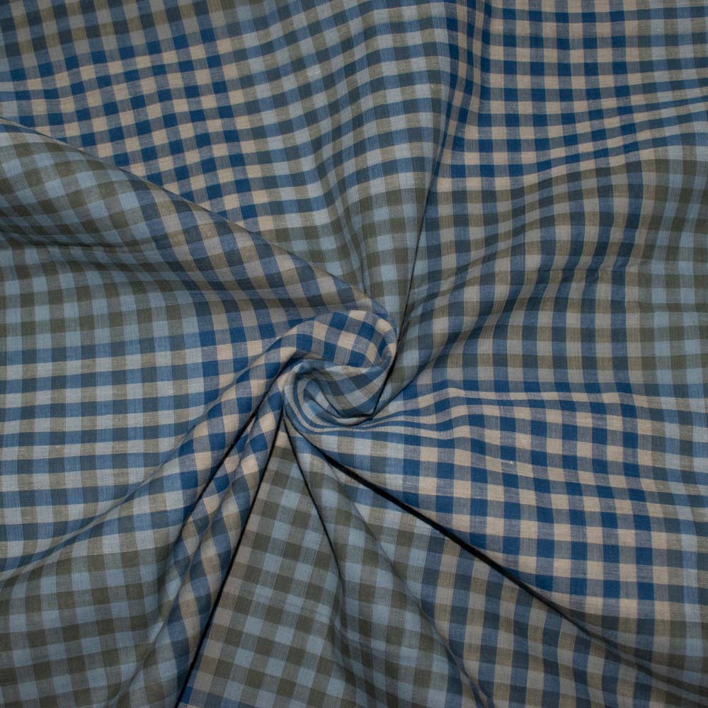 Check Blue Teal Pure Cotton 60 GSM Handwoven Fabric
