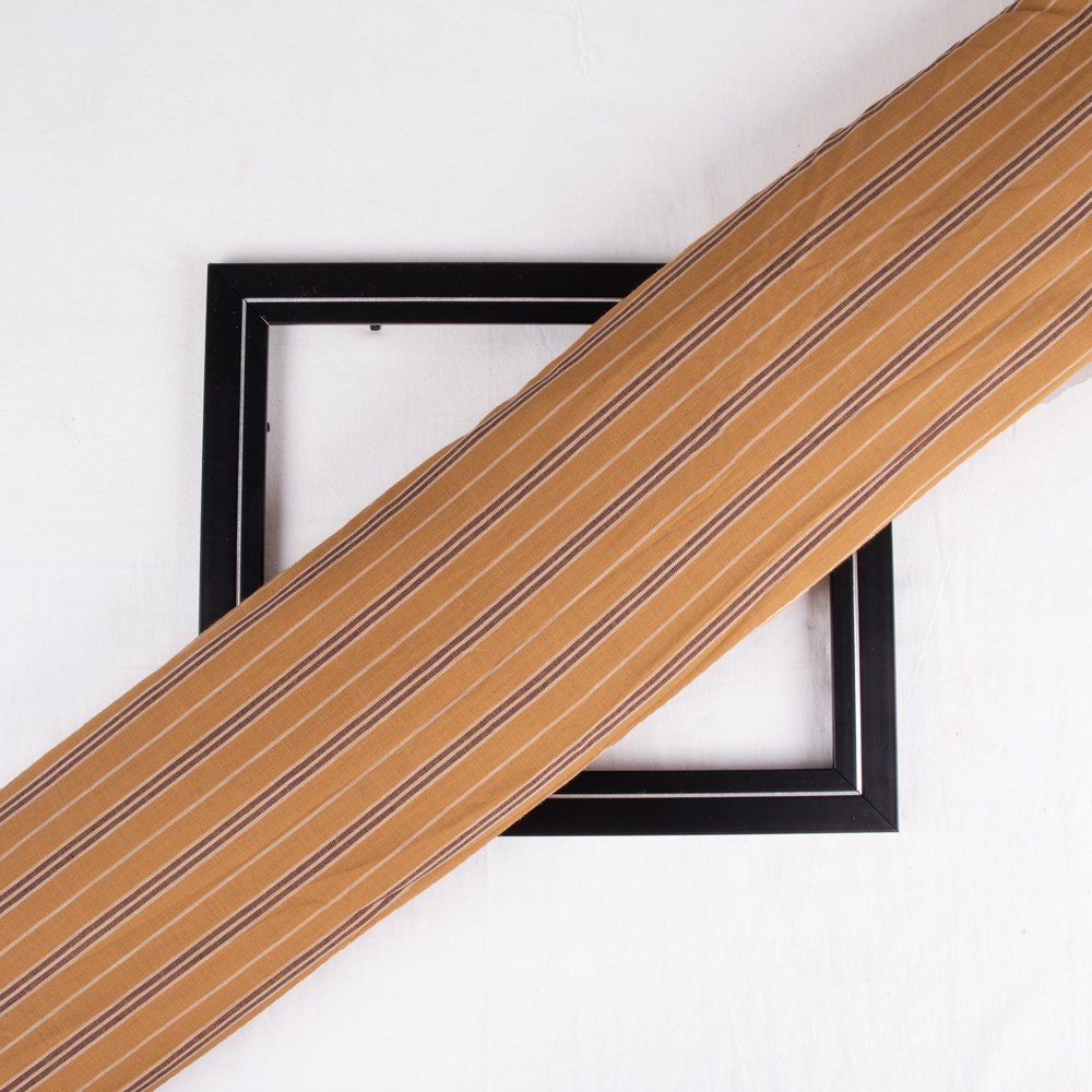 Stripe Mustard Yellow & Brown Pure Cotton 83 GSM Handwoven Fabric
