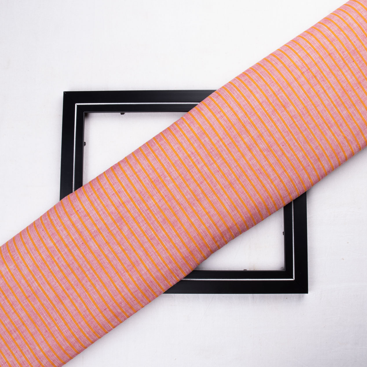 Stripe Peach & Orange Pure Cotton 65 GSM Handwoven Fabric