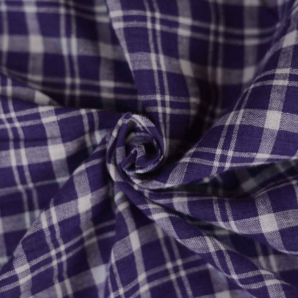 Check Purple & White Pure Cotton 88 GSM Handwoven Fabric