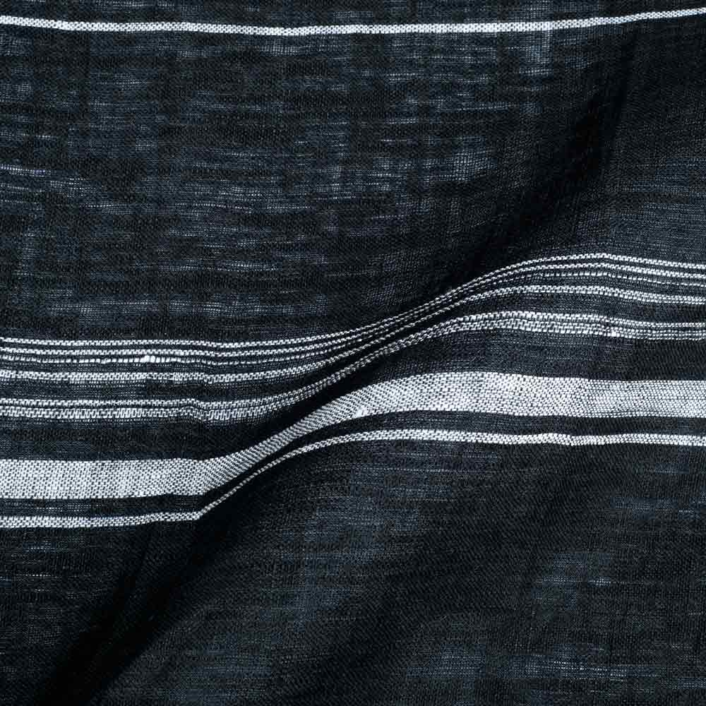 STRIPE BLACK PURE LINEN 121 GSM HANDWOVEN FABRIC