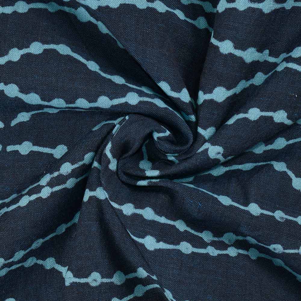 Abstract Blue Discharge Block Printed Pure Cotton 89 GSM Handwoven Fabric