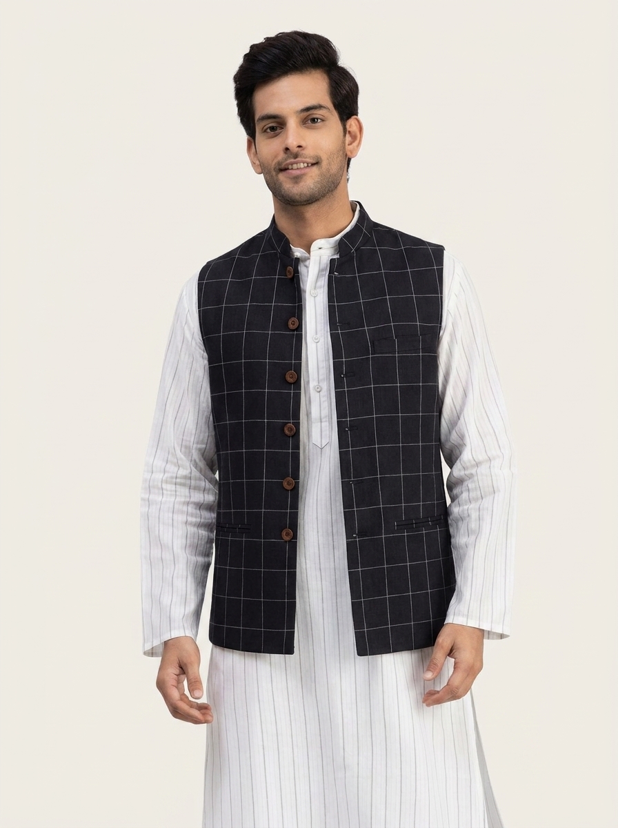 Checks Bundi Nehru Jacket