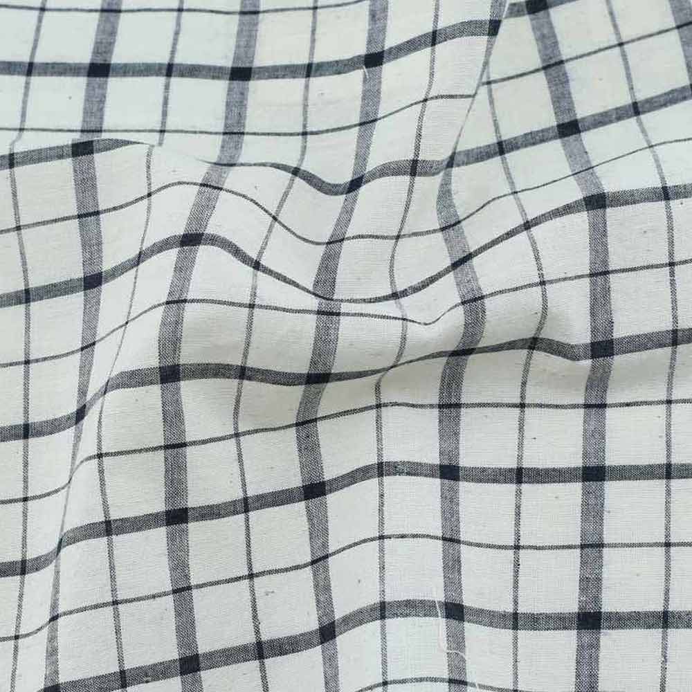 Check Black & White Pure Cotton 55 GSM Handwoven Fabric