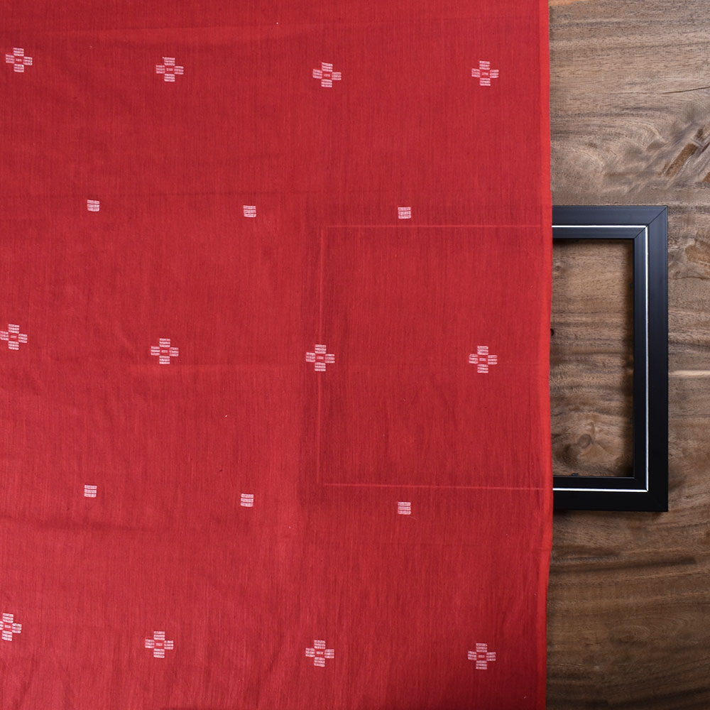 GEOMETRIC RED JAMDANI PURE COTTON 56 GSM HANDWOVEN FABRIC 305