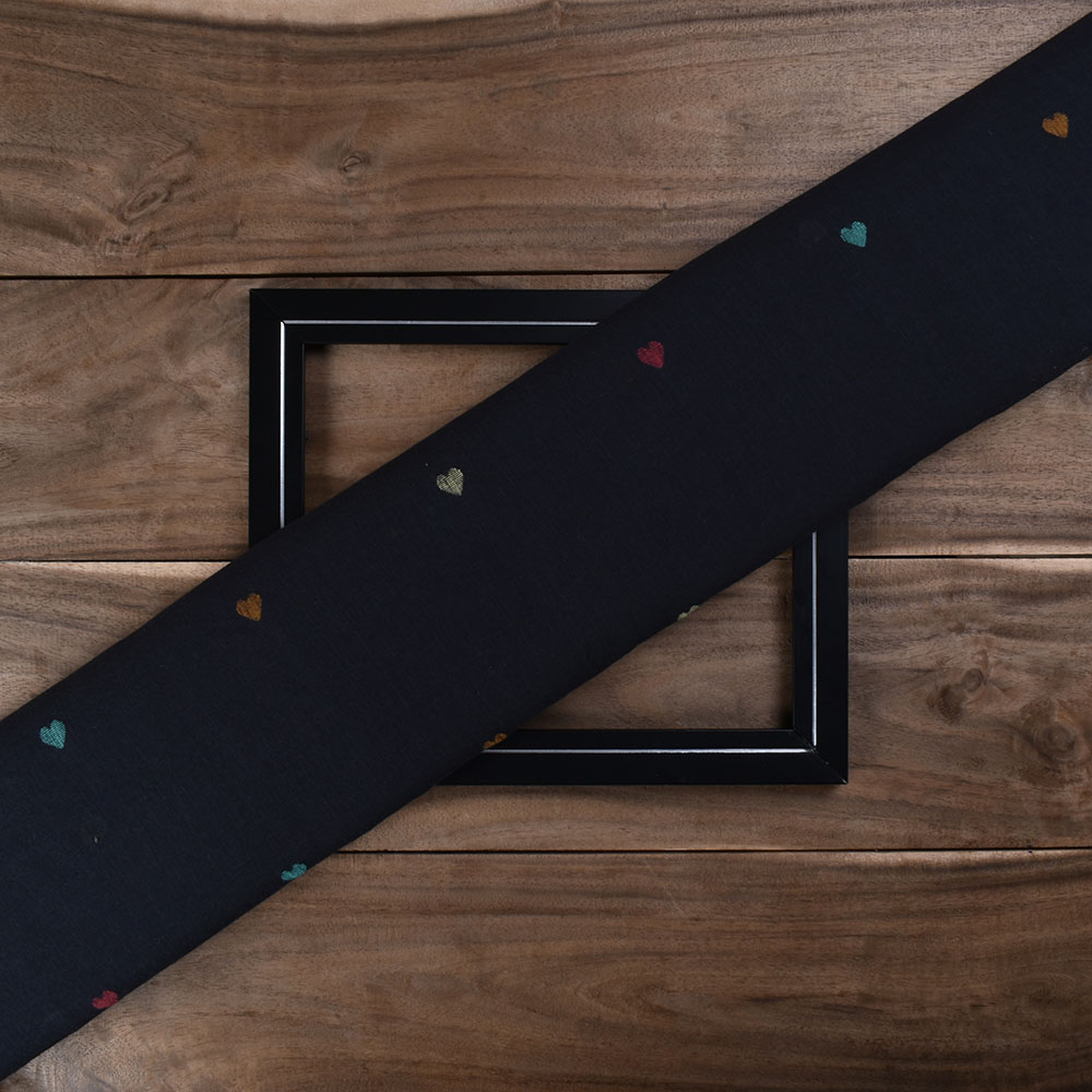 Black Geometric Jamdani Pure Cotton 53 GSM Handwoven Fabric 300
