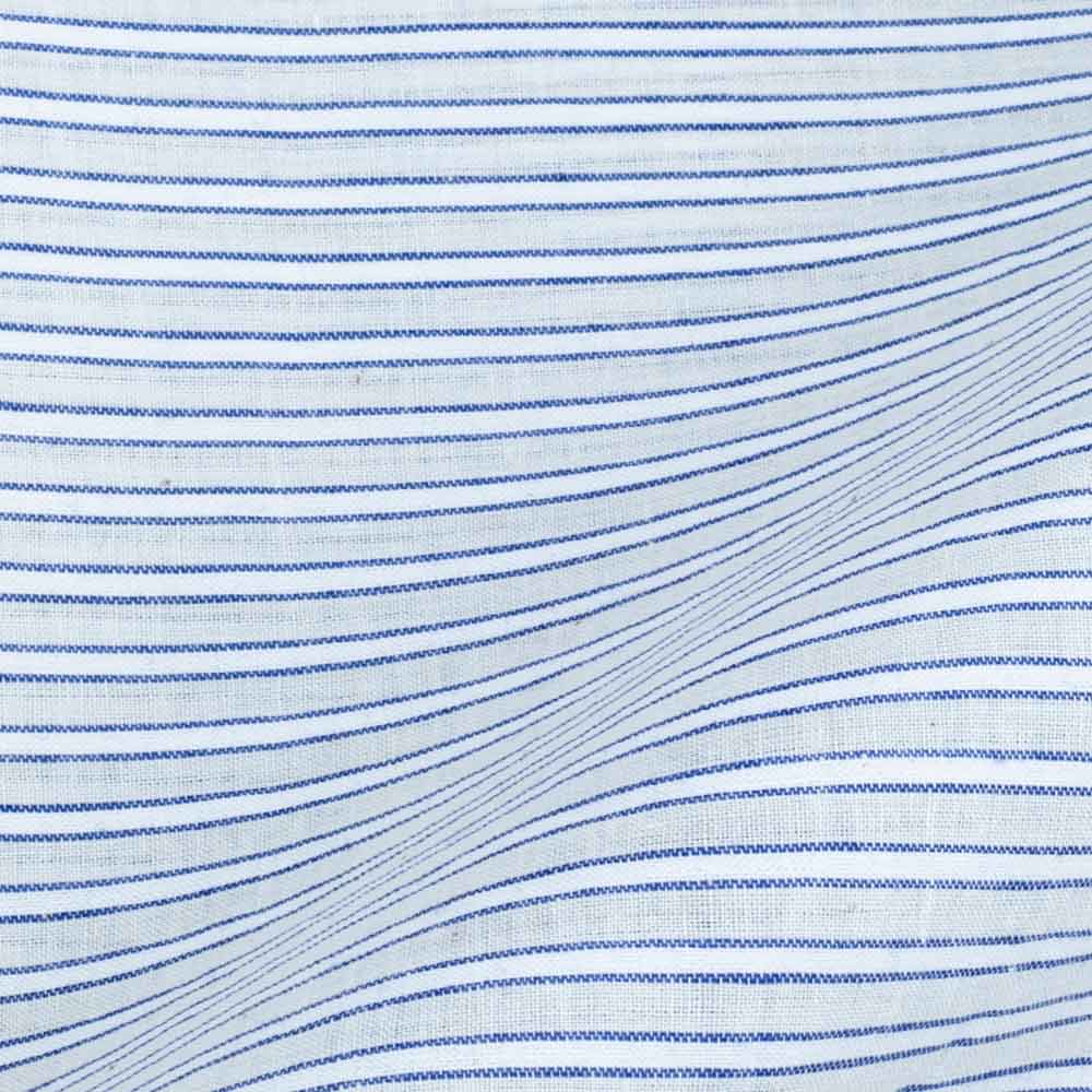 Stripe Grey White & Blue Pure Cotton 62 GSM Handwoven Fabric