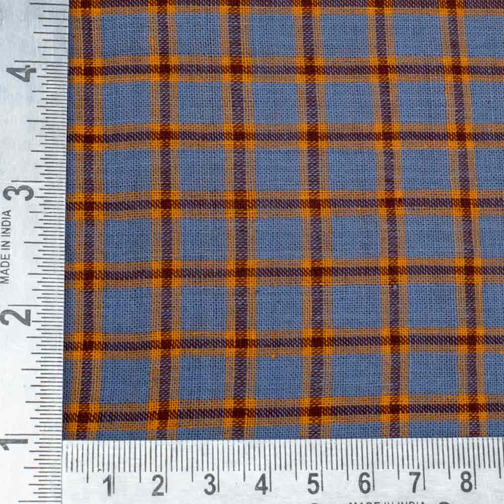 CHECK BLUISH GREY & YELLOW PURE COTTON 95 GSM HANDWOVEN FABRIC