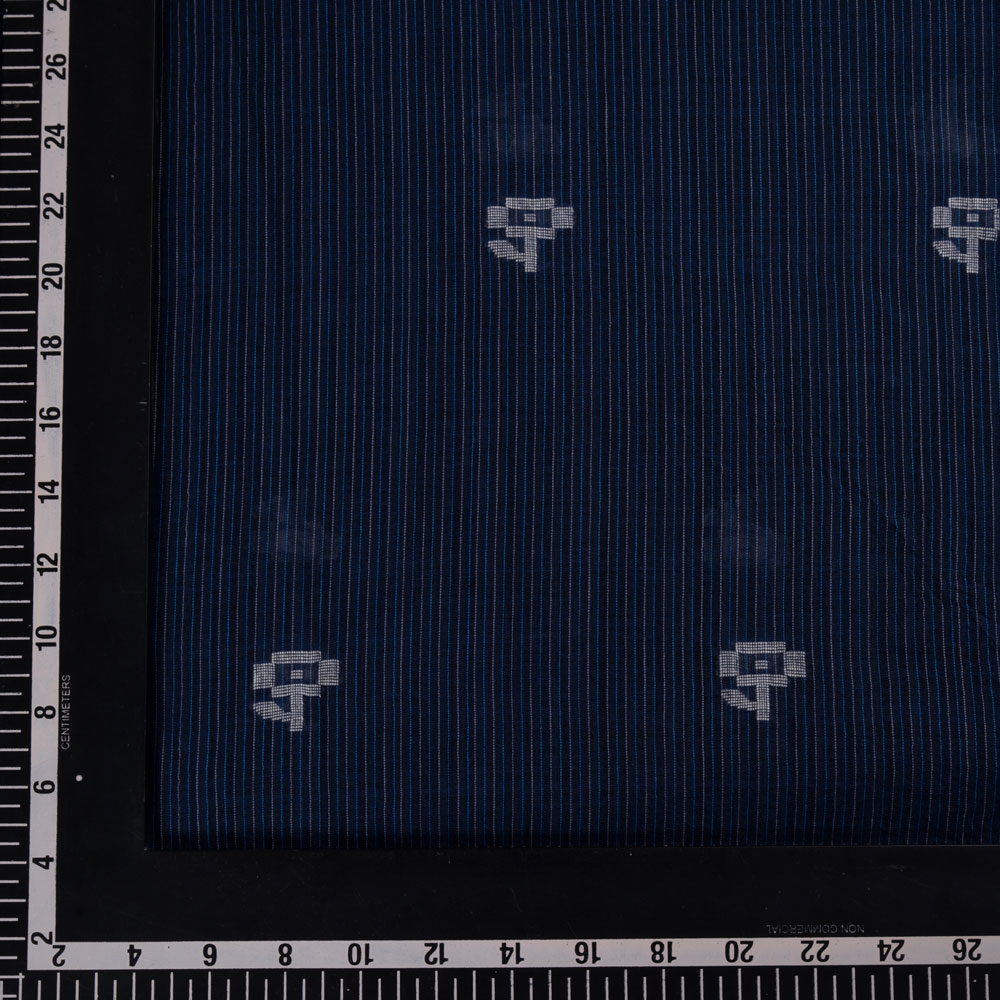 GEOMETRIC STRIPE BLUE JAMDANI PURE COTTON 55 GSM HANDWOVEN FABRIC