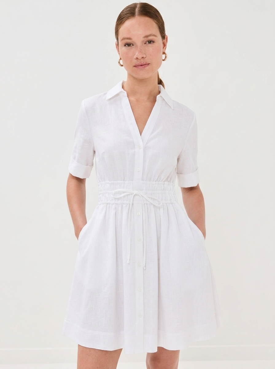 Waist Elastic & Tied Shirt Dress