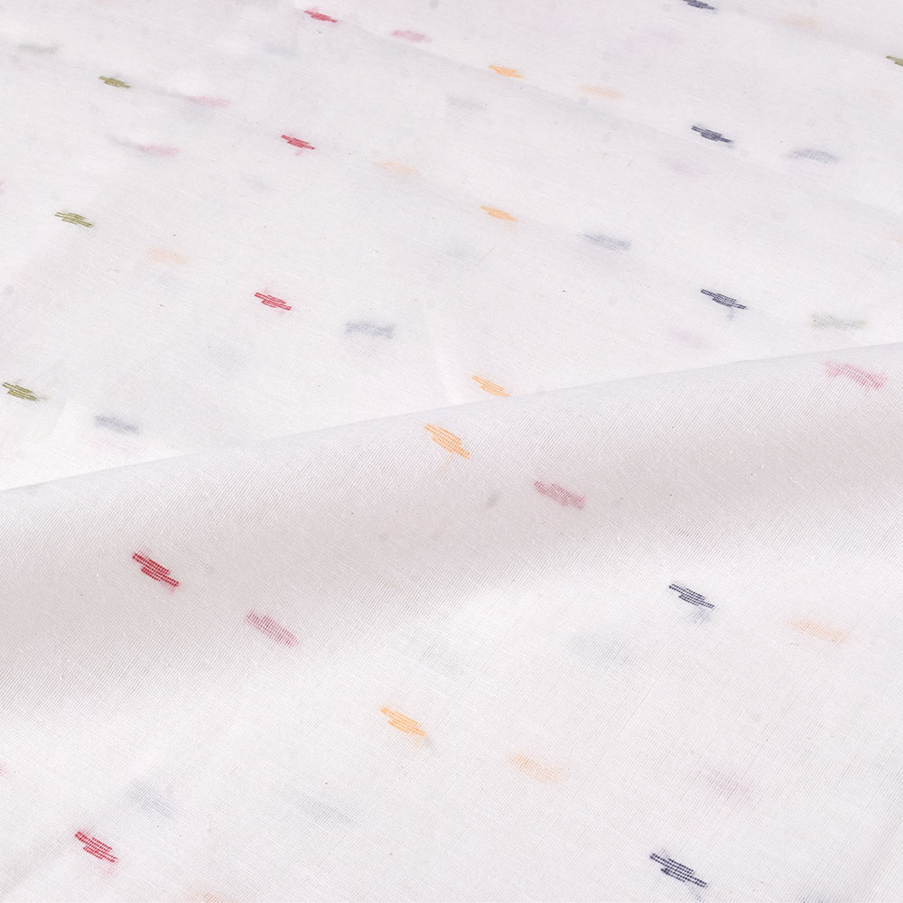 GEOMETRIC WHITE JAMDANI KHADI COTTON 60 GSM HANDWOVEN FABRIC