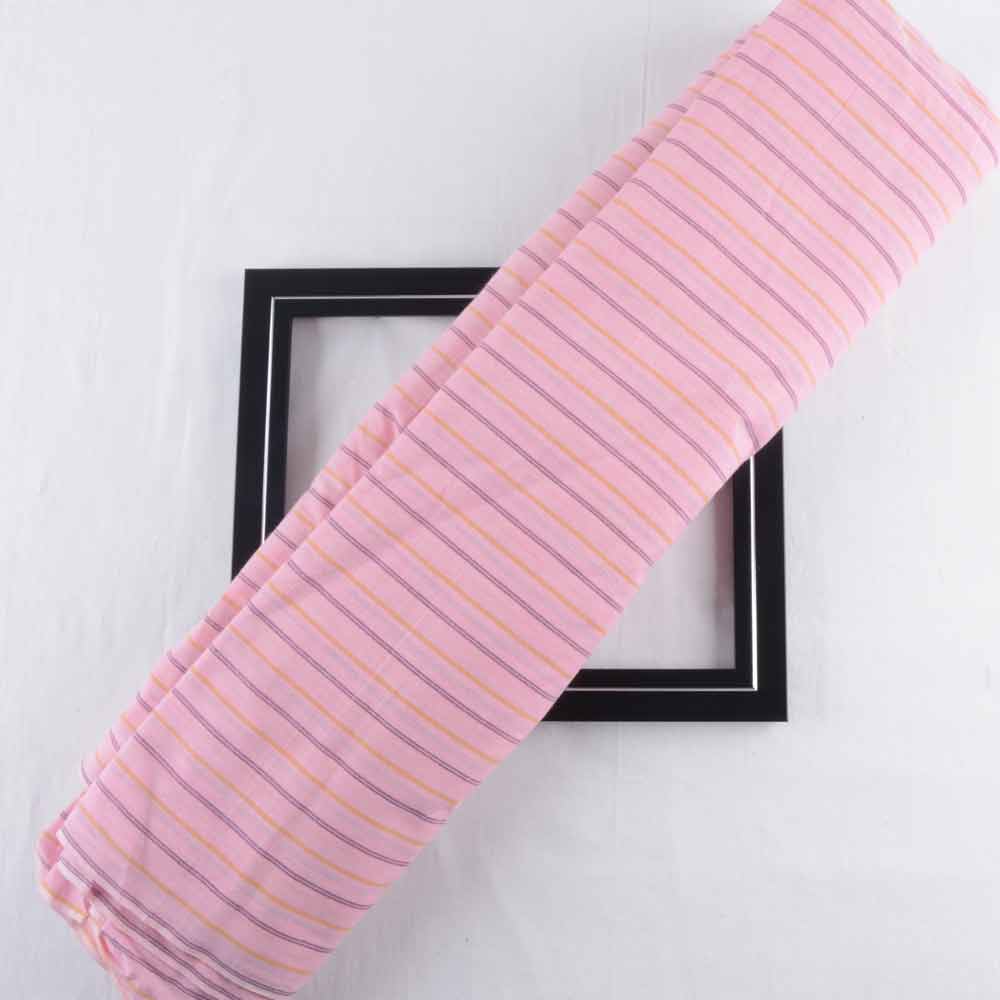 Stripe Pink Pure Cotton 62 GSM Handwoven Fabric
