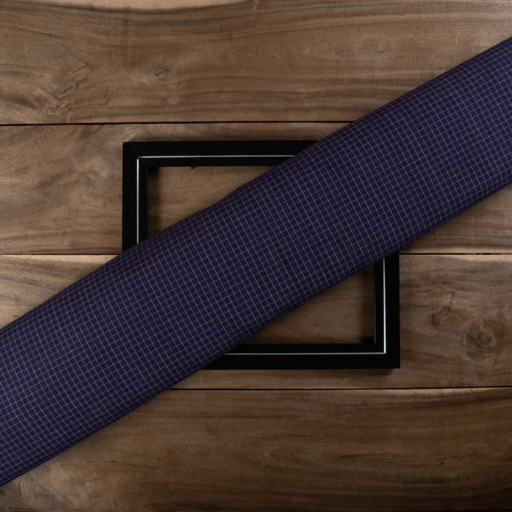 Navy Blue & Peach Check 100 GSM Pure Cotton Handwoven Fabric
