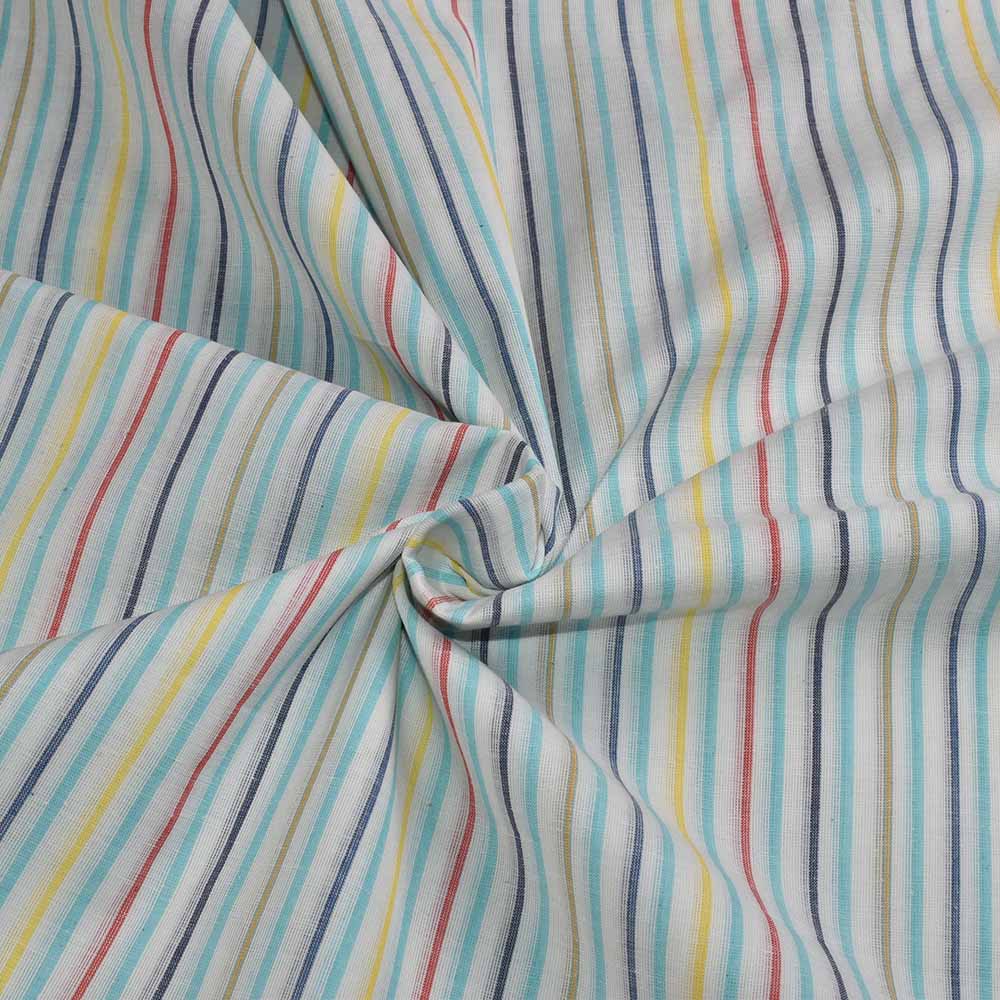 Stripe Multicolor Khadi Cotton 70 GSM Handwoven Fabric
