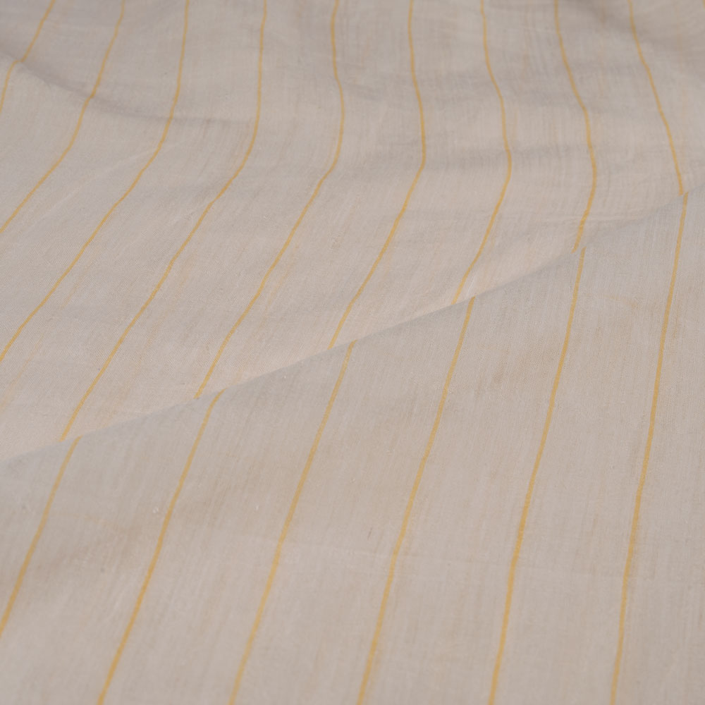 PINSTRIPE OFF WHITE COTTON & MULBERRY SILK BLEND HANDWOVEN FABRIC 42 gsm