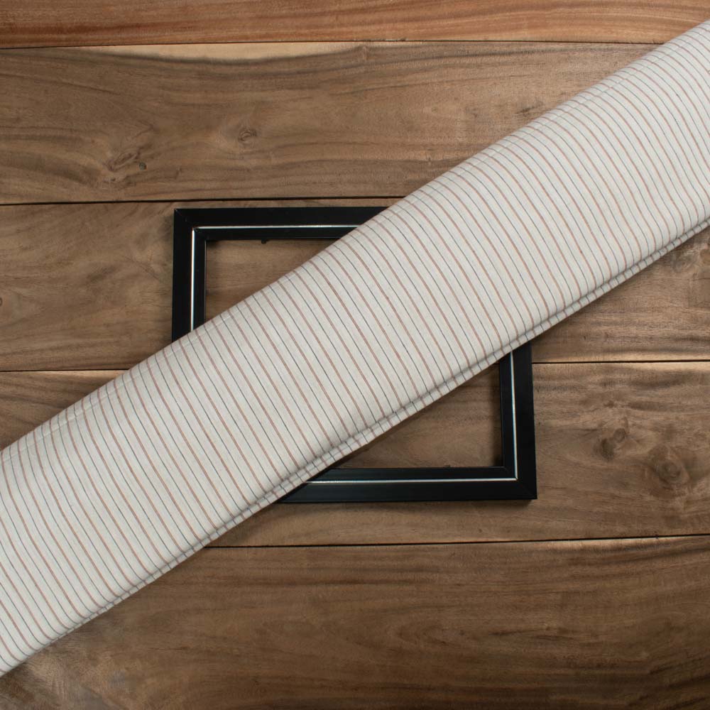 Stripe White Brown Blue Pure Cotton 80 gsm Handwoven Fabric