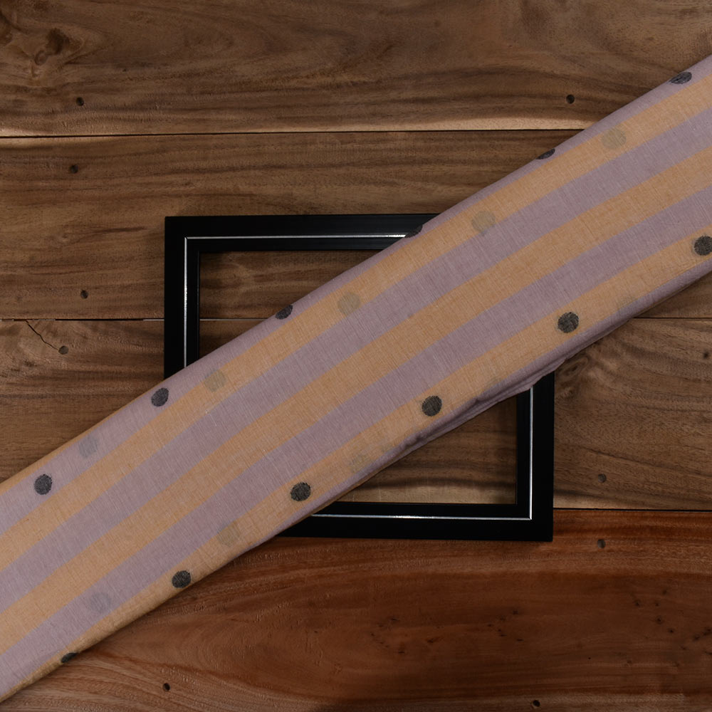 Polka Dot Stripe Beige & Yellow Jamdani Pure Cotton 60 GSM Handwoven Fabric