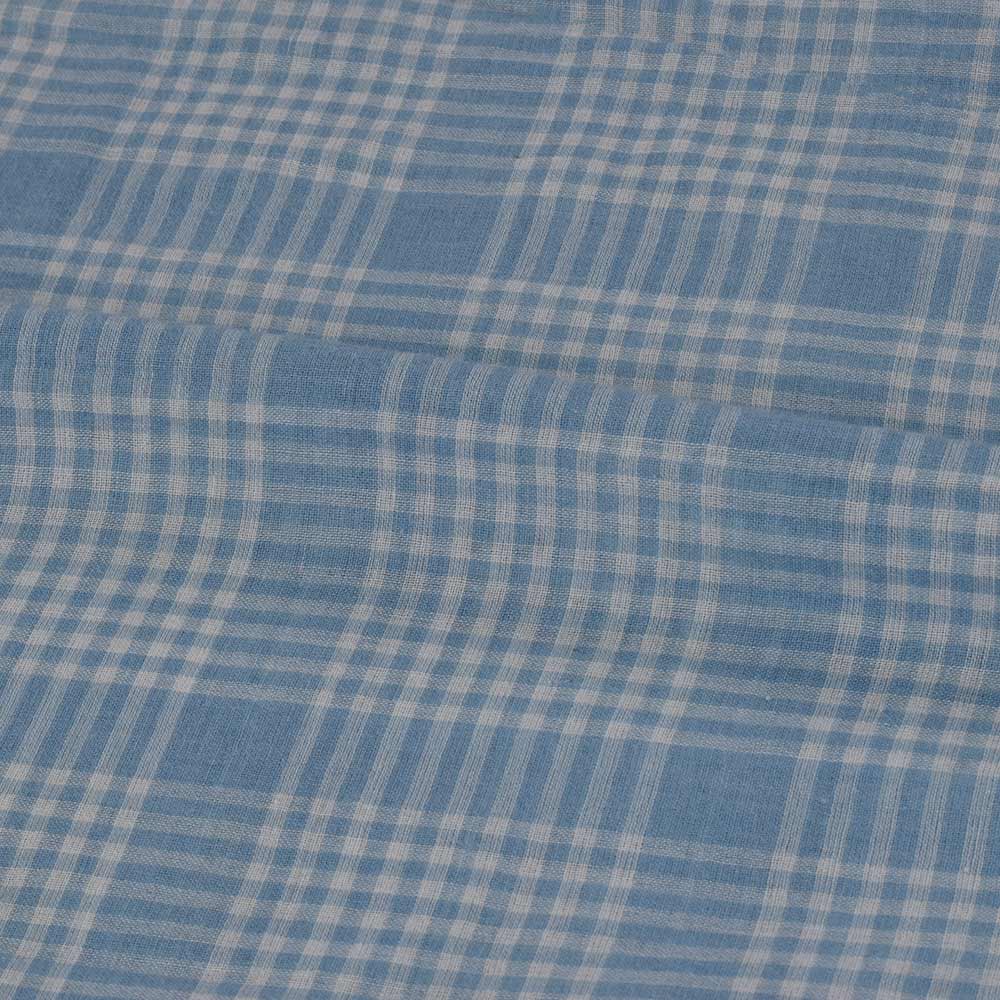 CHECK LIGHT BLUE NATURAL INDIGO DYED 62 GSM HANDWOVEN FABRIC