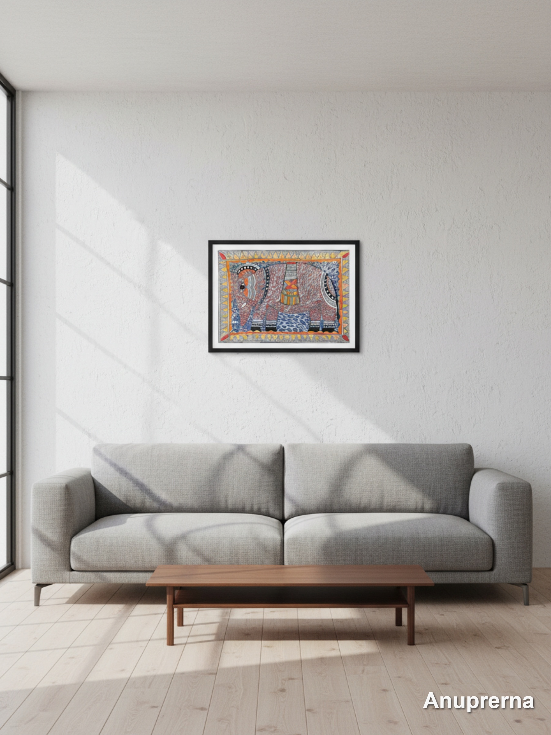 Large Ornamented Elephant Madhubani Wall Art Decor