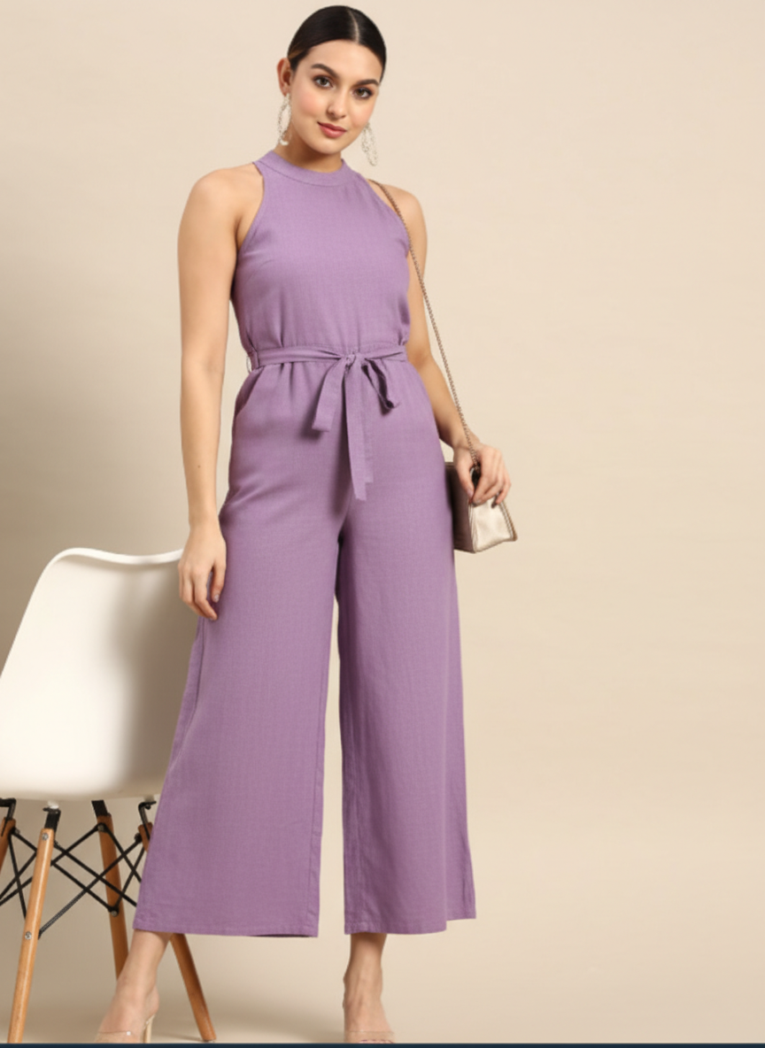 Halter Neck Lose Fit With Waist Tie Jumpsuit