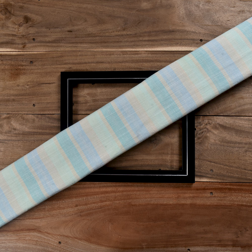 Stripe Blue & Beige Slub Cotton 87 GSM Handwoven Fabric