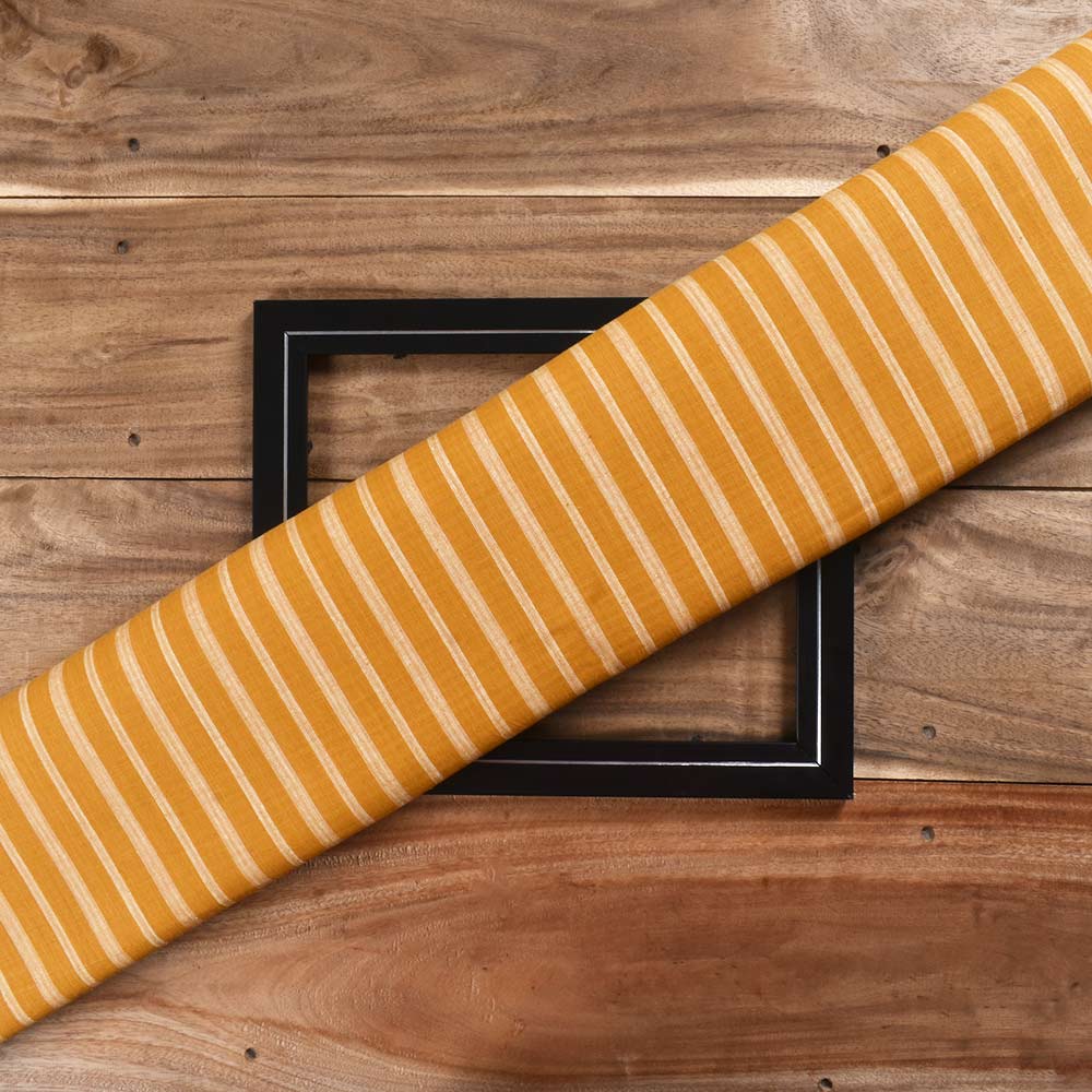 Stripe Mustard Yellow Pure Cotton 107 GSM Handwoven Fabric