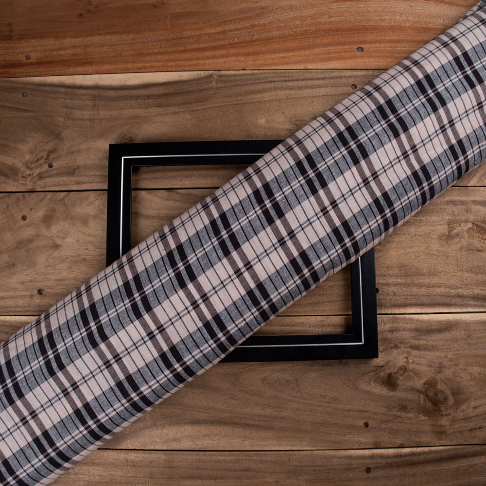 Check Grey Pure Cotton 70 GSM Handwoven Fabric