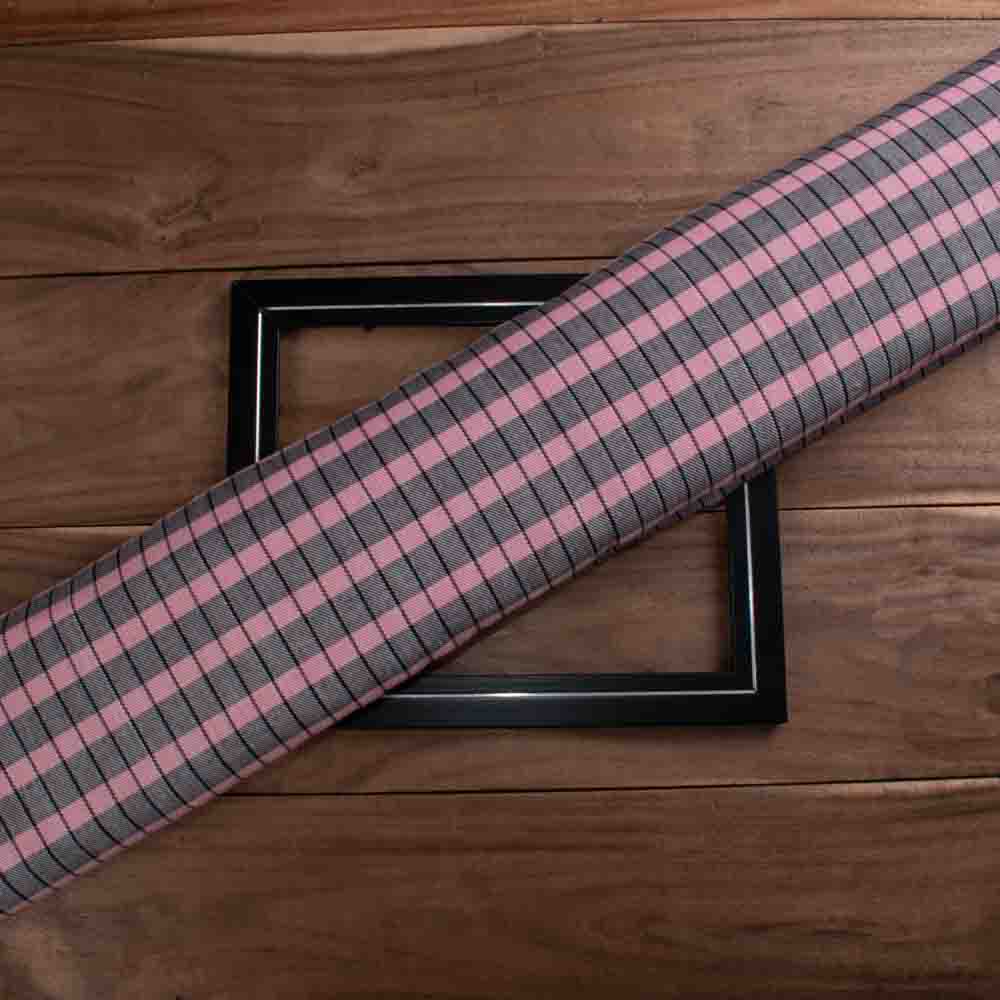 Check Twill Pink And Black Pure Cotton 105 GSM Handwoven Fabric