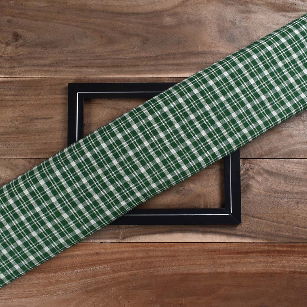 Check Dark Green Pure Cotton 115 GSM Handwoven Fabric