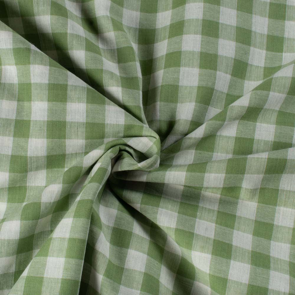 Check White & Olive Pure Cotton 60 GSM Handwoven Fabric 873