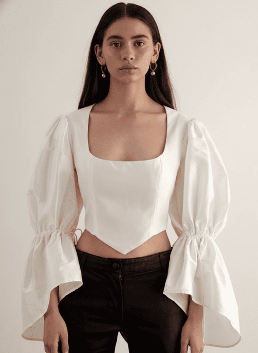 Corset Top With Gathered Bell Sleeves