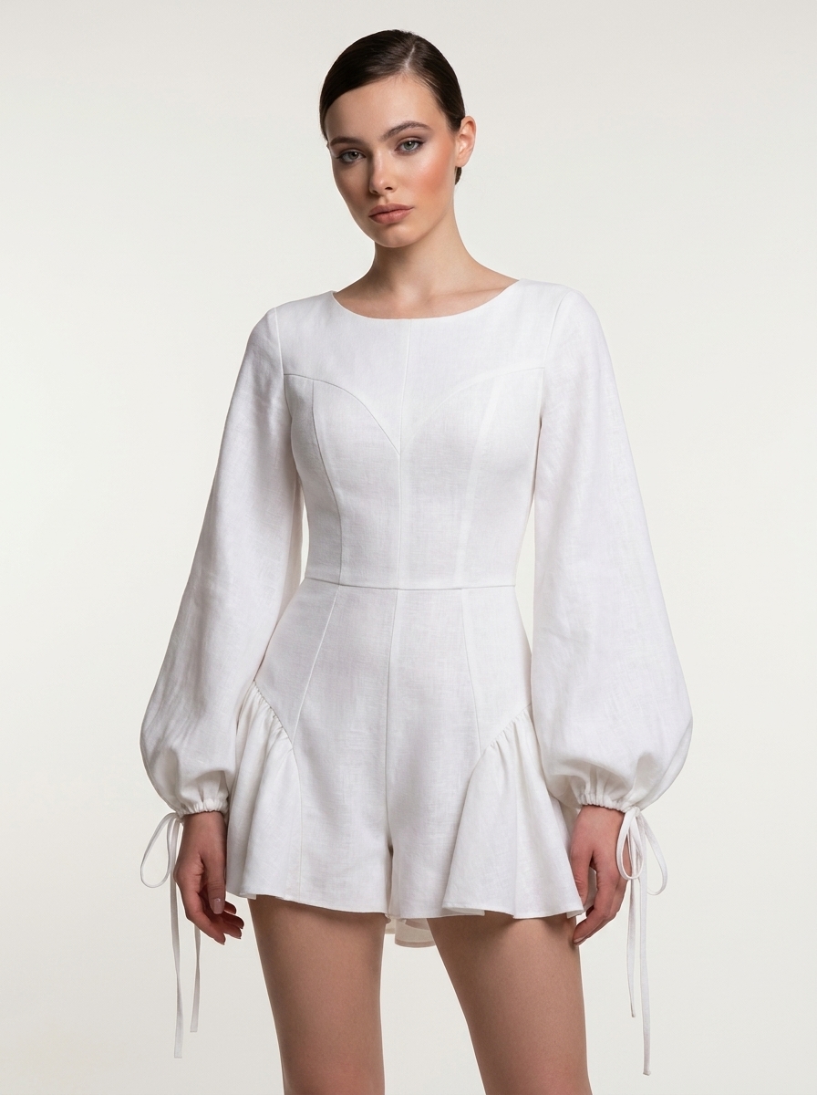 Gathered Princess Romper With Full SlLeeves