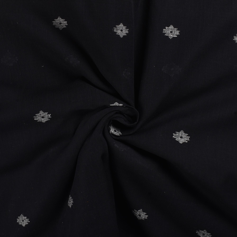 Geometric Solid Black Pure Cotton 58 GSM Handwoven Fabric