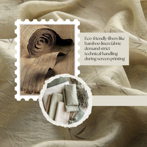 Screen printing on bamboo linen fabric during curing and drying process