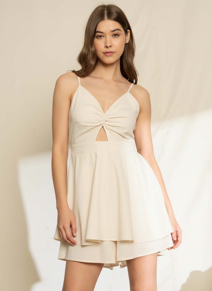 Spaghetti Strap Back Bow Tie Short Dress