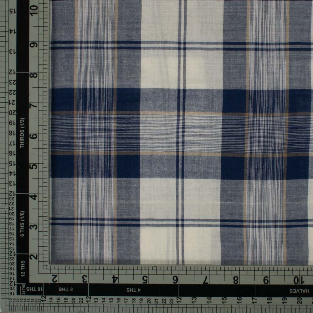 CHECK BLUE & WHITE YARN TIE DYE PURE COTTON 57 GSM HANDWOVEN FABRIC