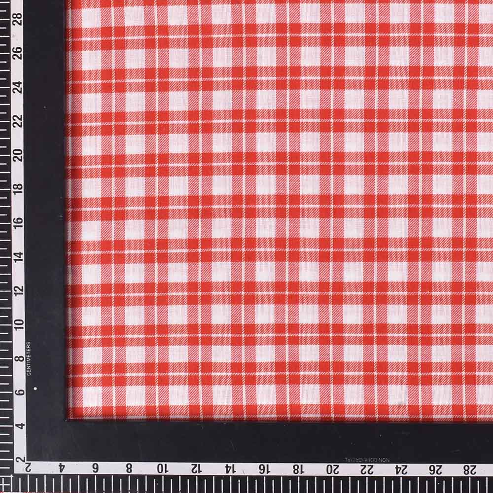 CHECK RED WHITE TWILL PURE COTTON 102 GSM HANDWOVEN FABRIC