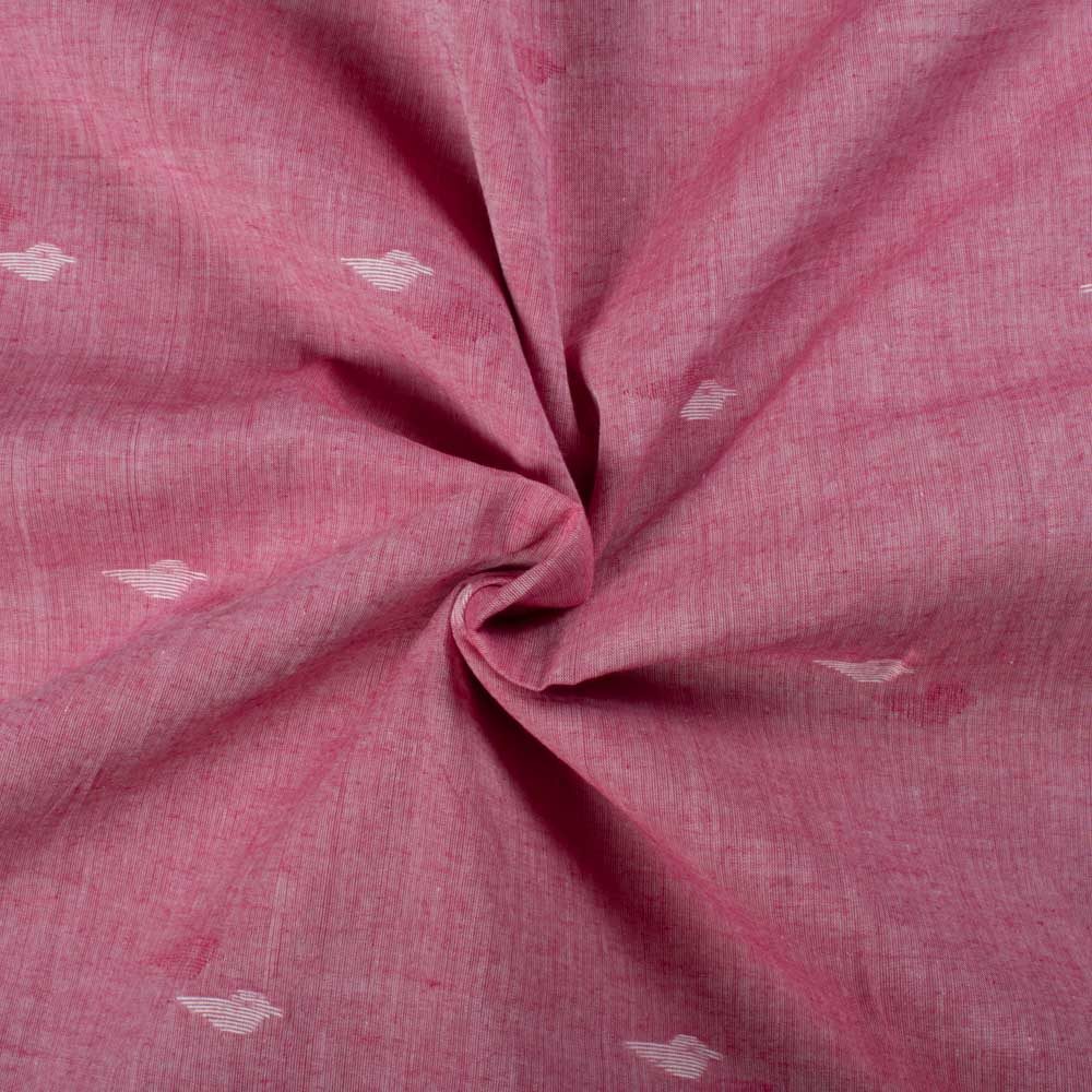 Plain Pink Pure Cotton 55 GSM White & Pink Bird Motif Jamdani Fabric