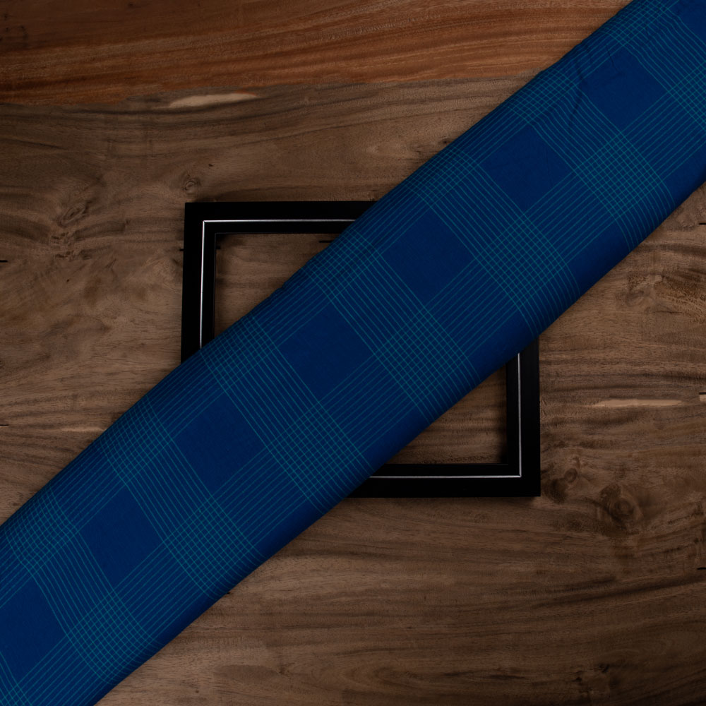 Check Blue Pure Cotton 86 GSM Handwoven Fabric