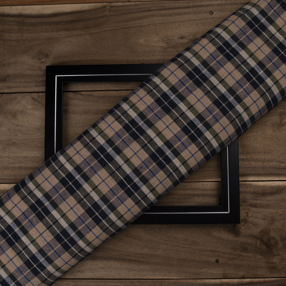 Check Brown & Black Pure Cotton 92 GSM Handwoven Fabric 283