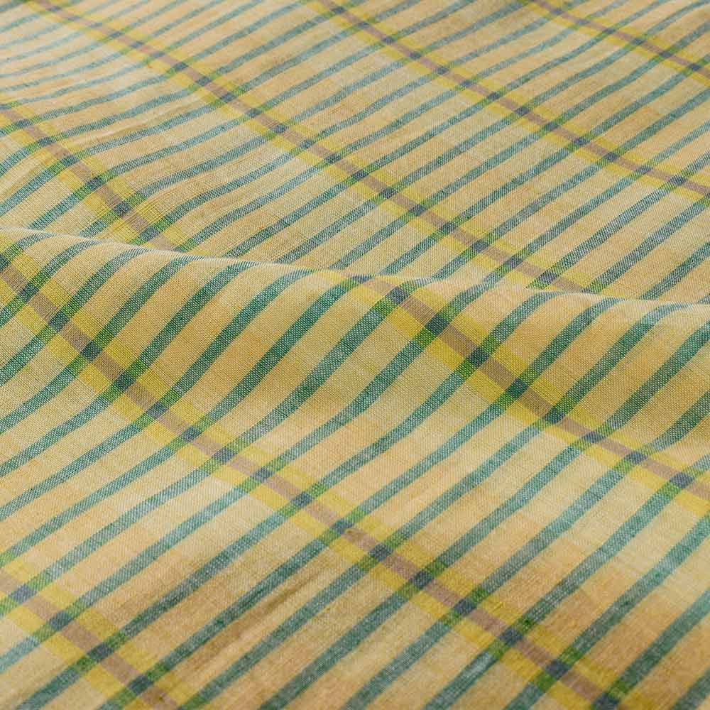CHECK YELLOW MERCERISED COTTON 72 GSM HANDWOVEN FABRIC