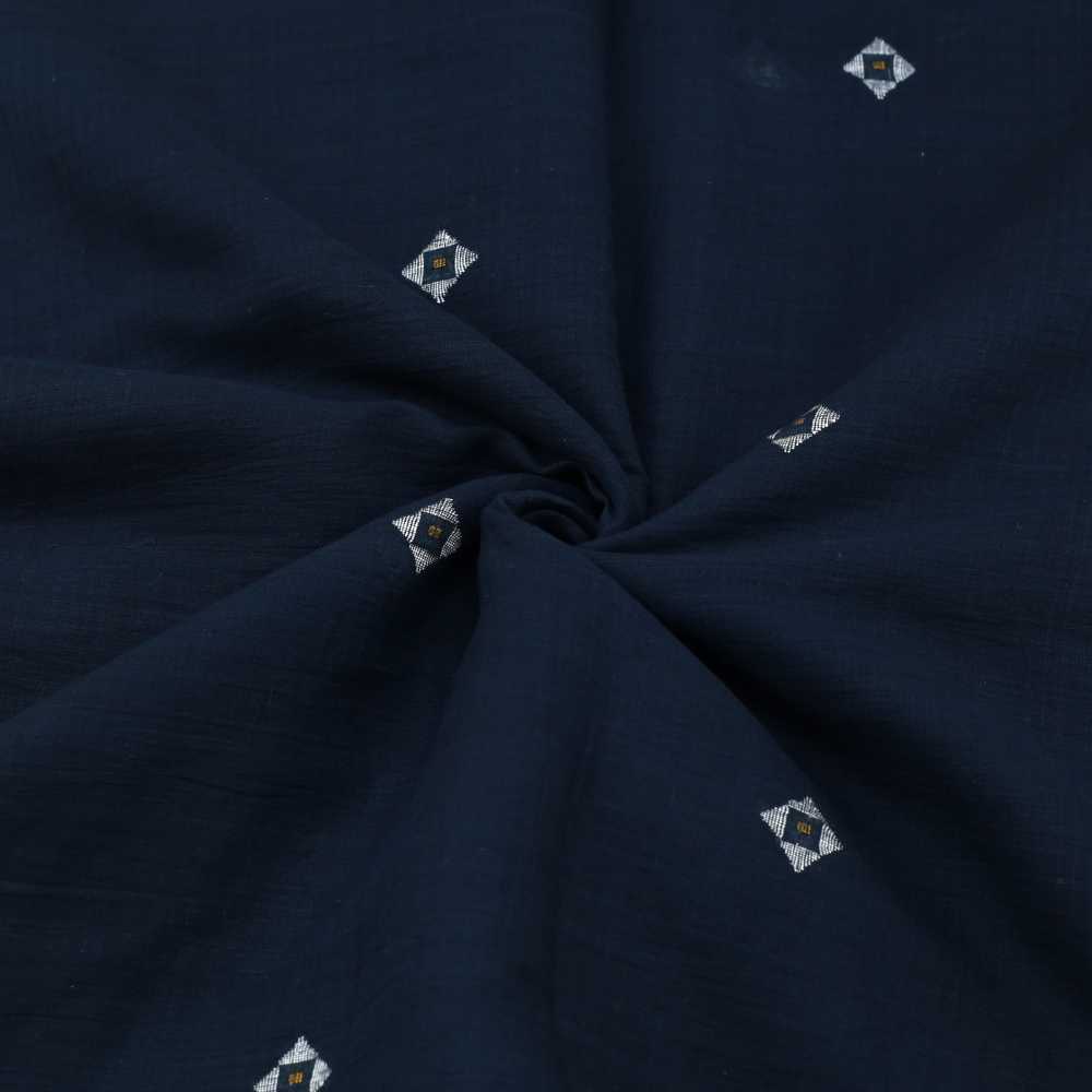 Geometric Dark Blue Jamdani Pure Cotton 55 GSM Fabric